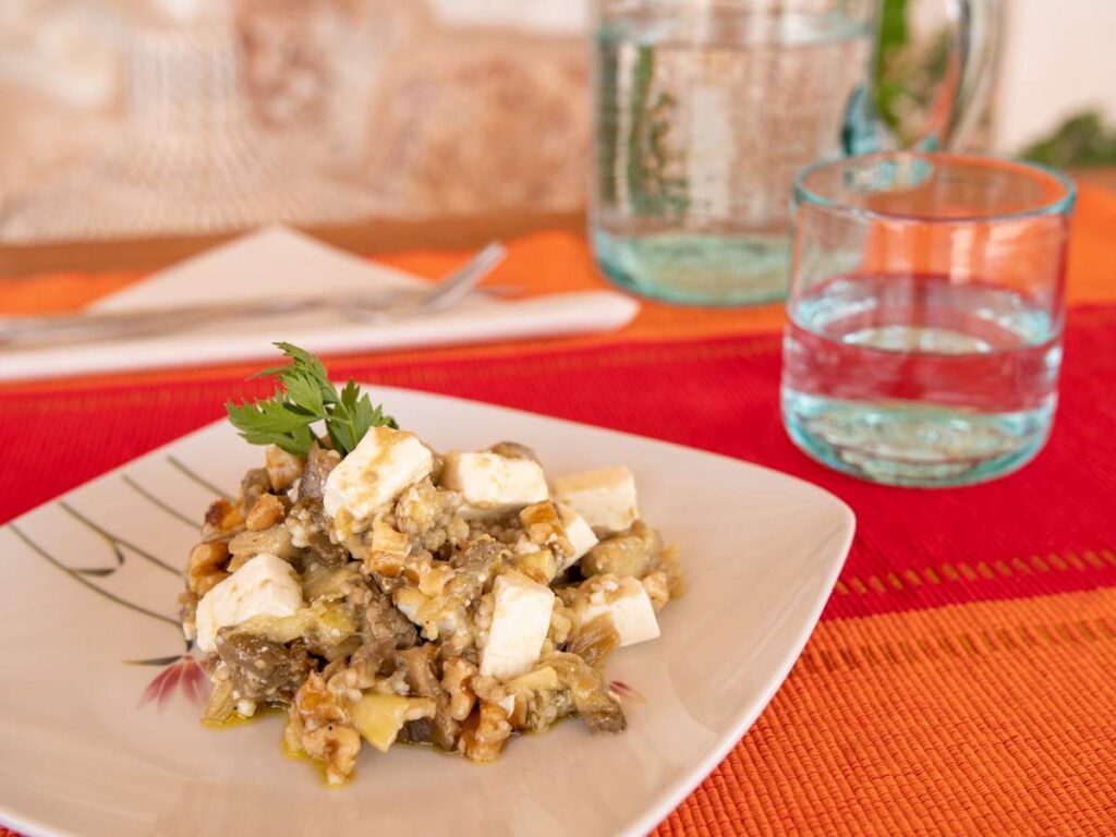 Roasted aubergines with "Feta" and walnuts