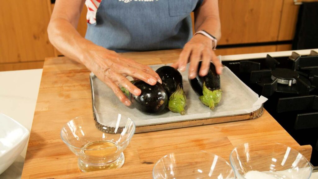 Roasted aubergines with "Feta" and walnuts